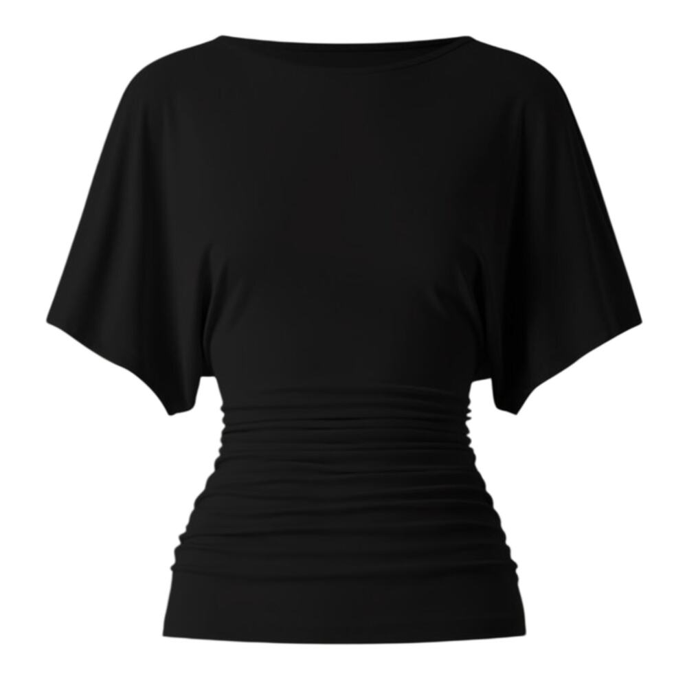 OGL Top Size XL NEW Sandwashed Effortless Boatneck Batwing Sleeve Ruched Black
